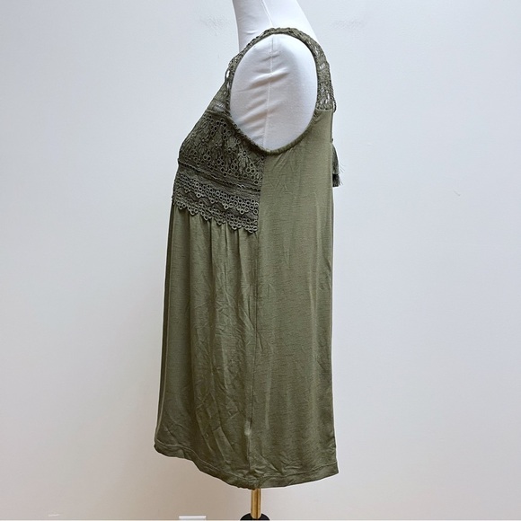 Maurice’s Olive Green Crochet Top Slub Sleeveless Tassel Back Tie Tank Top NWT - Picture 4 of 9